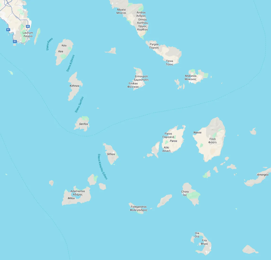 Lavrion Mykonos Santorini Route Image