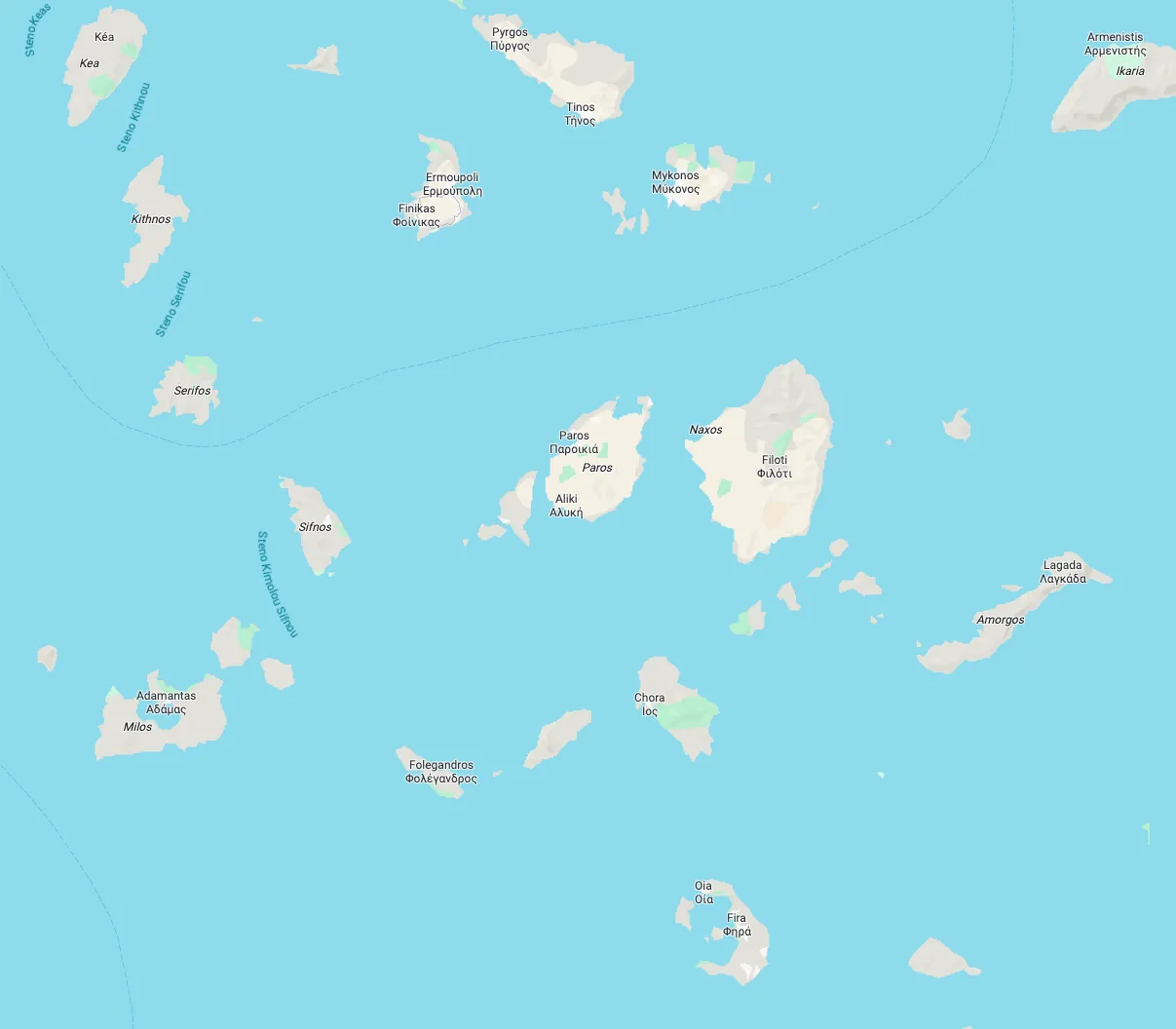 Athens Mykonos Paros Route Map