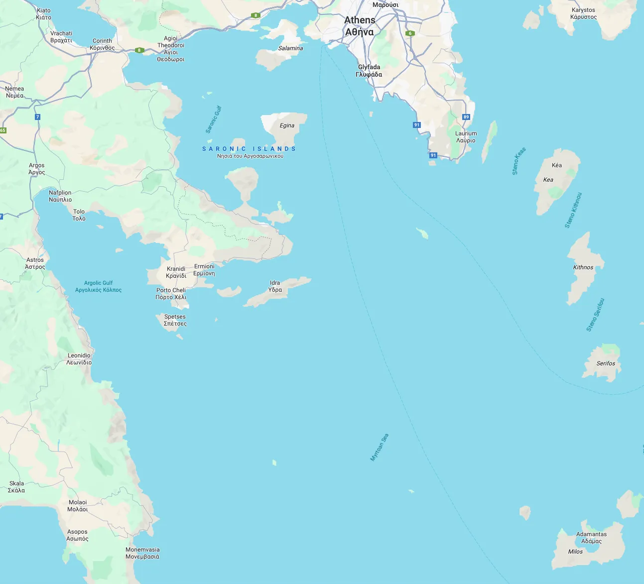 Athens Mykonos Paros Route Map
