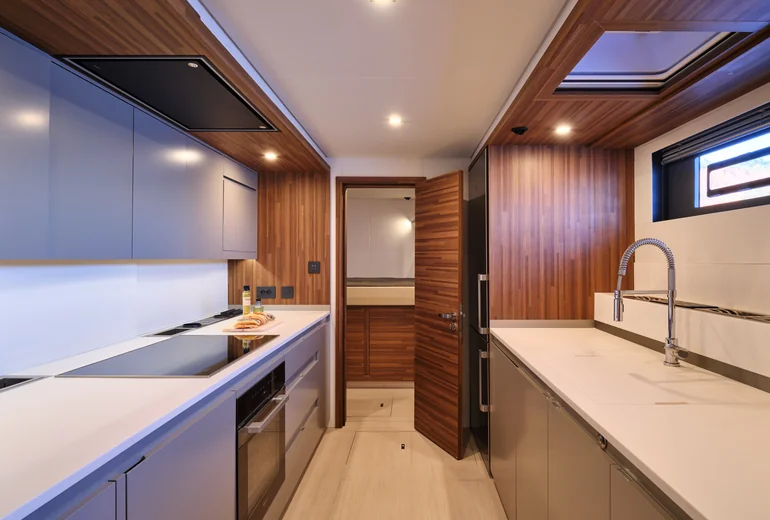 Alina — Fountaine Pajot Thira 80 power catamaran, port-side profile