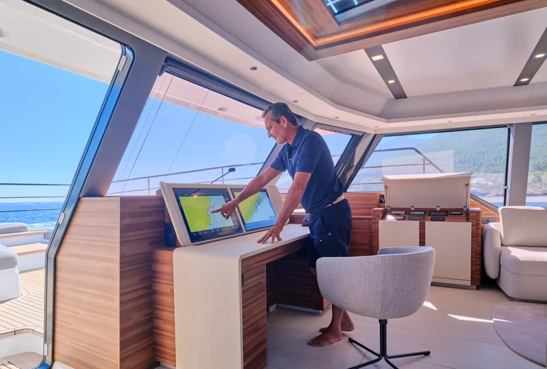 Alina's carre saloon interior — main-deck panoramic lounge